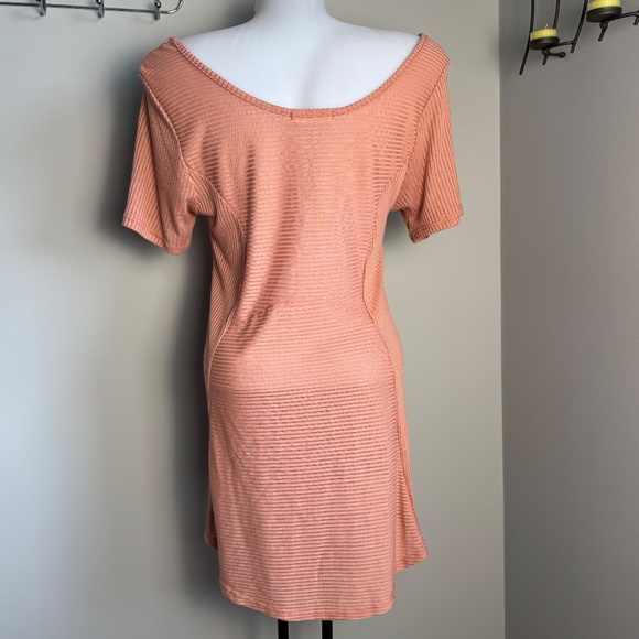 Promesa‎ Women's Short Sleeve Babydoll Mini Dress Semi-Sheer Salmon L Festival - Picture 4 of 11